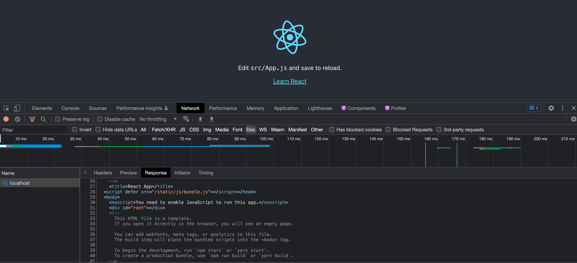 React localhost.html